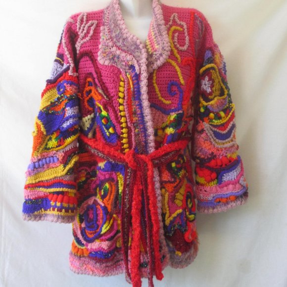JACKET COAT M L XL crochet style free form handmade brand new Make your offers - Picture 7 of 15